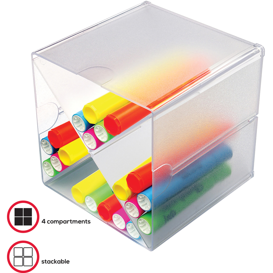 Deflecto Stackable Cube Organizer - 4 Compartment(s) - 6" Height x 6" Width x 7.3" DepthDesktop - Stackable - Clear - Plastic - 1 Each