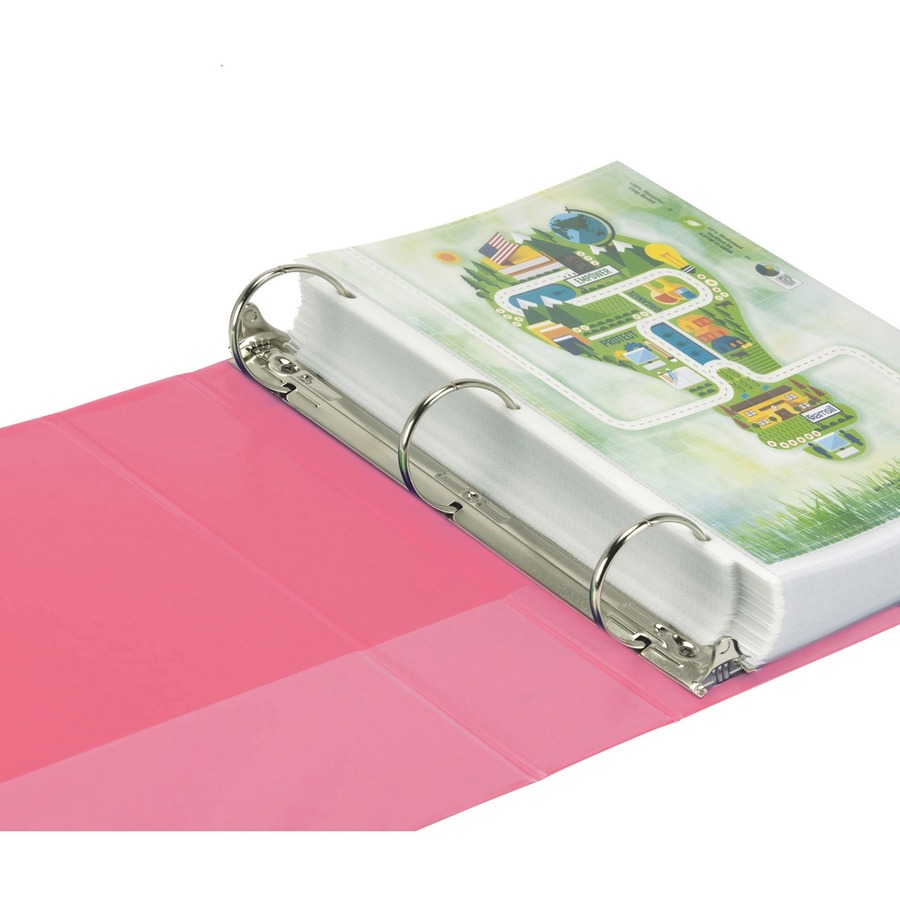 Samsill Earth's Choice Plant-based View Binders - 2" Binder Capacity - Letter - 8 1/2" x 11" Sheet Size - 425 Sheet Capacity - 3 x Round Ring Fastener(s) - 2 Internal Pocket(s) - Chipboard, Polypropylene, Plastic - Berry Pink - 2.24 lb - Recycled - Clear 