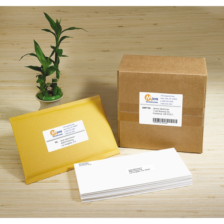 Avery® EcoFriendly Address Labels - Water Based Adhesive - Rectangle - Laser, Inkjet - White - Paper - 10 / Sheet - 10 Total Sheets - 100 Total Label(s) - Mailing & Address Labels - AVE48863