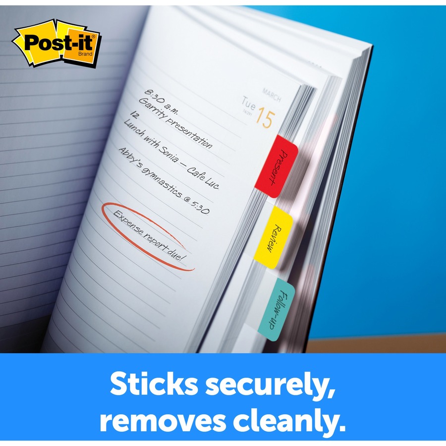 Post-it® Durable Tabs - Primary Colors - Write-on Tab(s) - 2" Tab Height x 1.50" Tab Width - Red, Yellow, Green, Blue Tab(s) - Durable, Repositionable, Wear Resistant, Tear Resistant - 24 / Pack