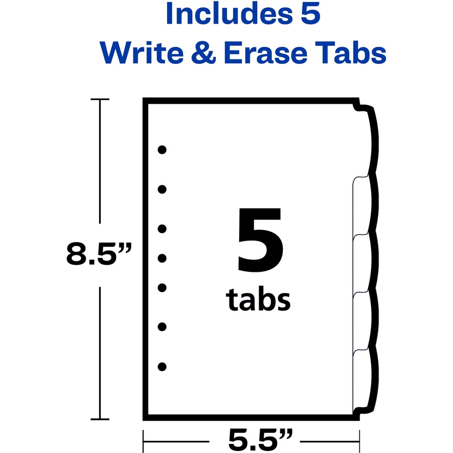 Avery® Mni Durable Write-on Dividers - 5 x Divider(s) - Write-on Tab(s) - 5 - 5 Tab(s)/Set - 5.50" Divider Width x 8.50" Divider Length - 7 Hole Punched - Multicolor Plastic Divider - Multicolor Plastic Tab(s) - 5 / Set = AVE16180
