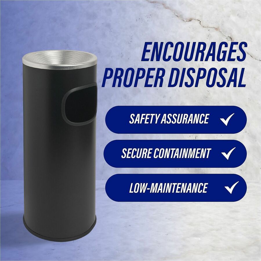 Genuine Joe Fire-safe 3-Gallon Ashtray Receptacle - 3 gal Capacity - Removable Lid, Fire-Safe - 28" Height x 11" Width - Aluminum, Stainless Steel - Aluminum, Black - 1 Each