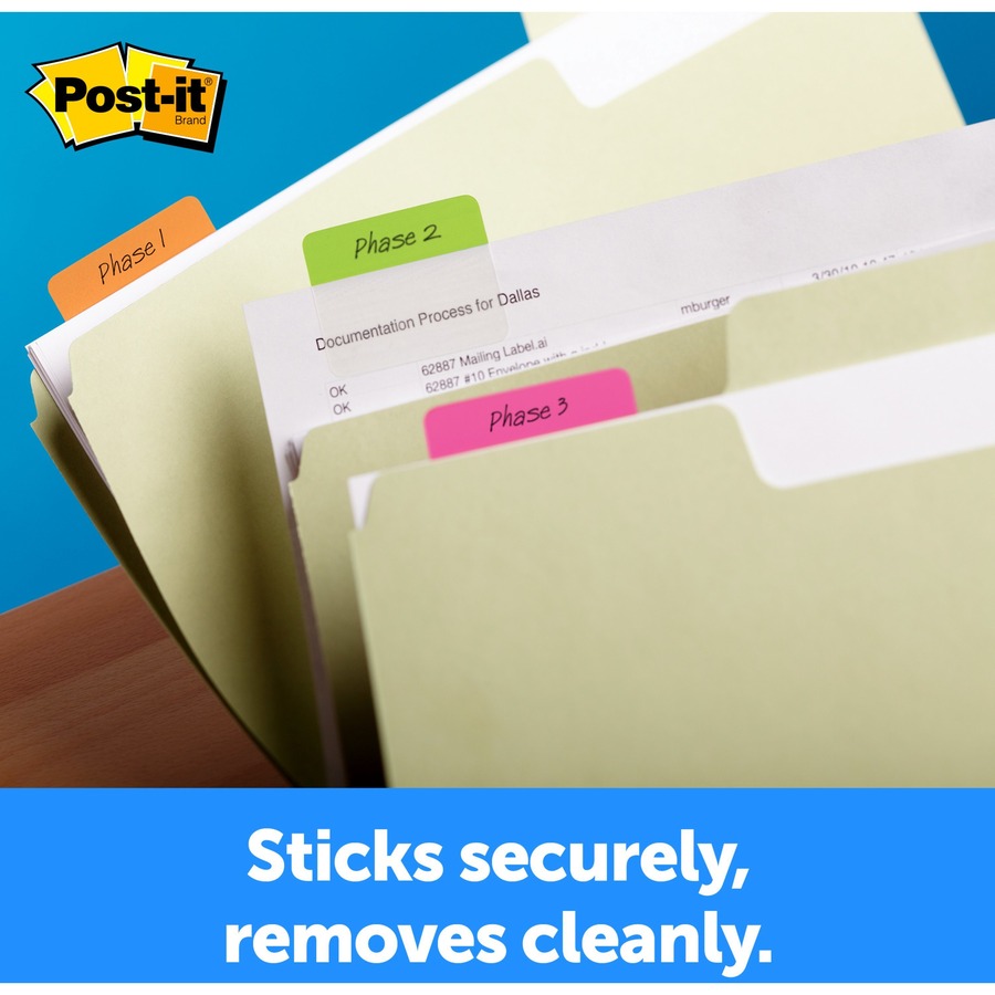 Post-it® Dividing Tabs - Write-on Tab(s) - 1.50" Tab Height x 2" Tab Width - Yellow, Orange, Green, Pink Tab(s) - Durable, Repositionable, Wear Resistant - 24 / Pack