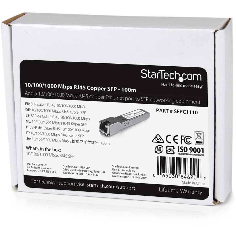 StarTech.com Cisco SFP-GE-T Compatible SFP Module - 1000BASE-T - 10/100/1000 Mbps SFP to RJ45 Cat6/Cat5e Transceiver - 100m