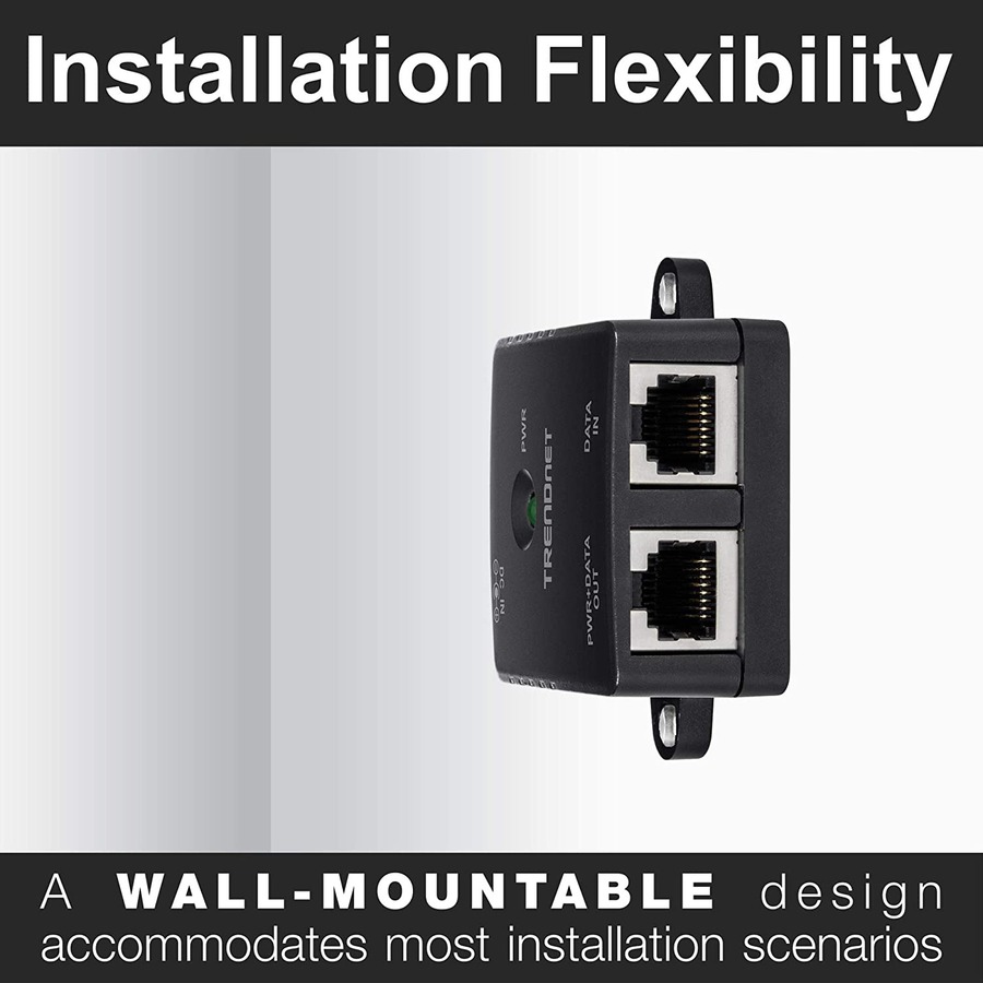 TRENDnet Gigabit Power Over Ethernet Injector, Full Duplex Gigabit Speeds, 1 x Gigabit Ethernet Port, 1 x PoE Gigabit Ethernet Port, Network Devices Up To 100M (328 ft), 15.4W, Black, TPE-113GI