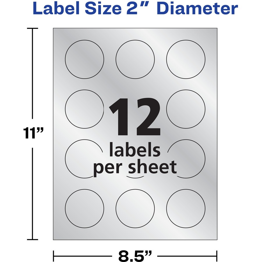 Avery® Easy Peel(R) Embossed Foil Labels, Permanent Adhesive, Matte Silver, Round, 2" , 96 Labels (22824) - Permanent Adhesive - Round - Inkjet - Silver - Paper - 12 / Sheet - 8 Total Sheets - 96 Total Label(s) - 96 / Pack - Multipurpose Labels - AVE22824