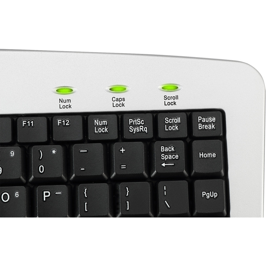 Adesso USB Mini Keyboard - USB, PS/2 - 88 Keys - Silver, Black