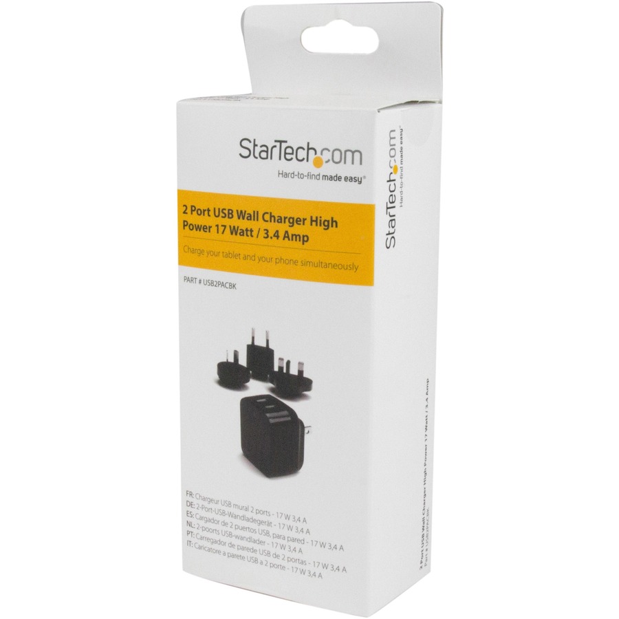 StarTech.com Black- Universal Power Adapter - USB / Wall Chargers - STCUSB2PACBK