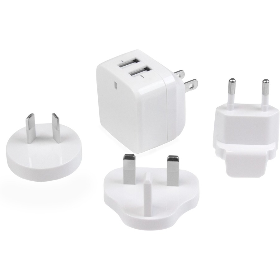 StarTech Travel USB Wall Charger - 2 Port - White - Universal Travel Adapter - International Power Adapter - USB Charger