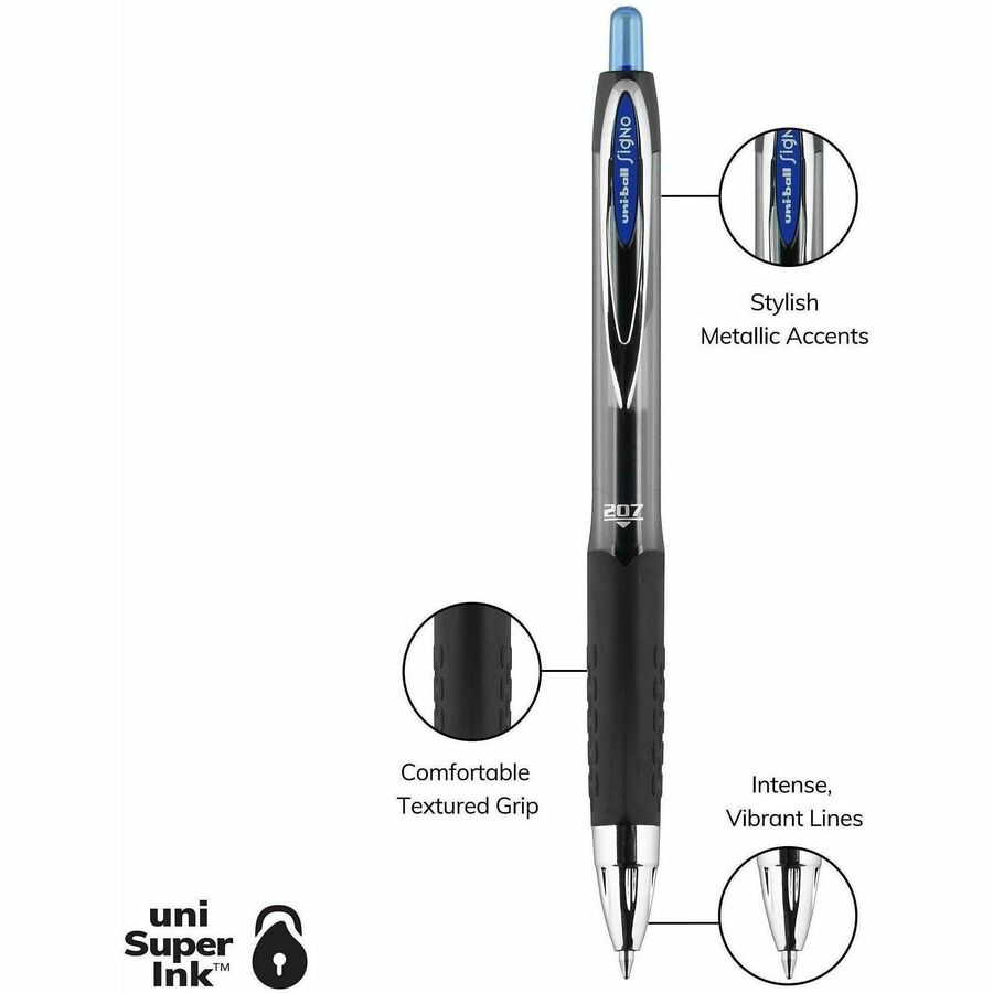 Uniball Signo 207 - Ricariche Per Penna Gel (6 Pezzi) - Inchiostro Nero, Punta Media 0,7 Mm, Tecnologia Super Ink