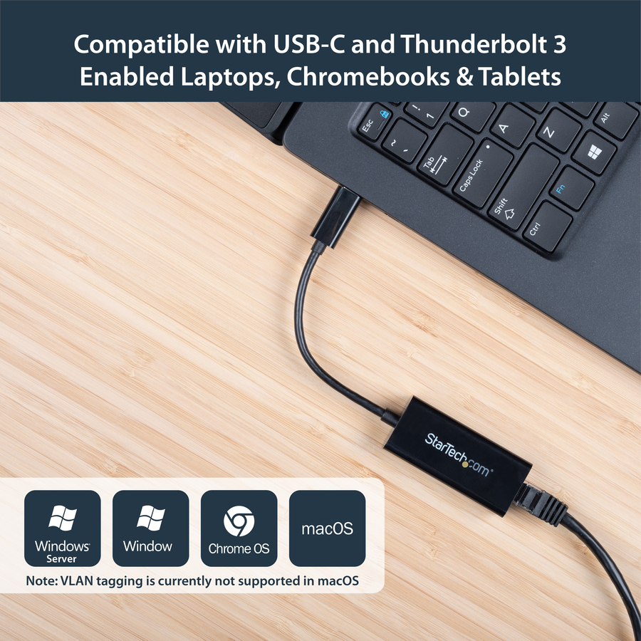 StarTech USB C to Gigabit Ethernet Adapter - Thunderbolt 3 - 10/100/1000Mbps - Black