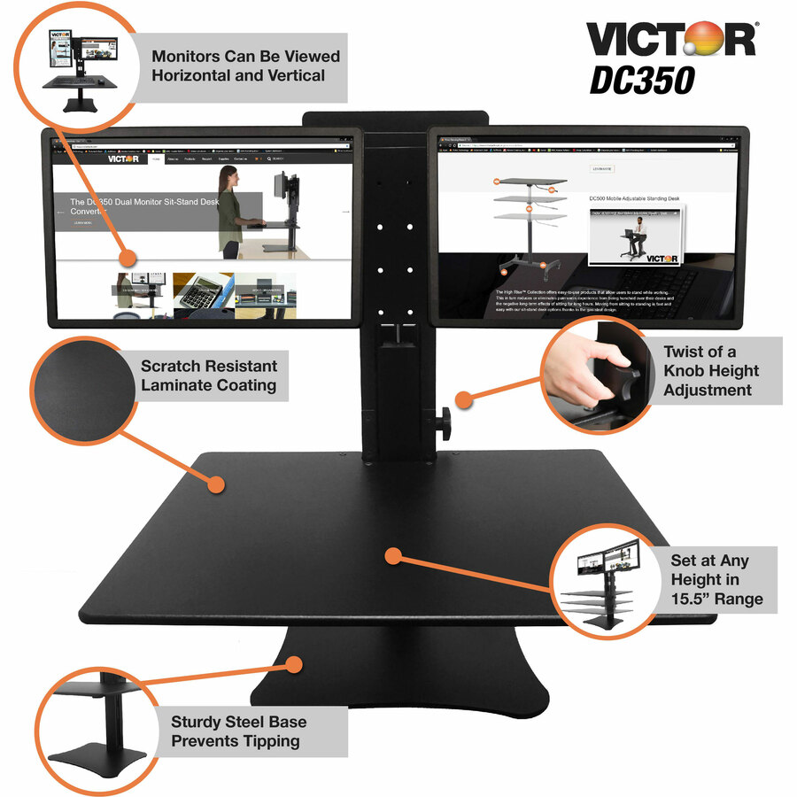 Victor High Rise Manual Dual Monitor Standing Desk Workstation