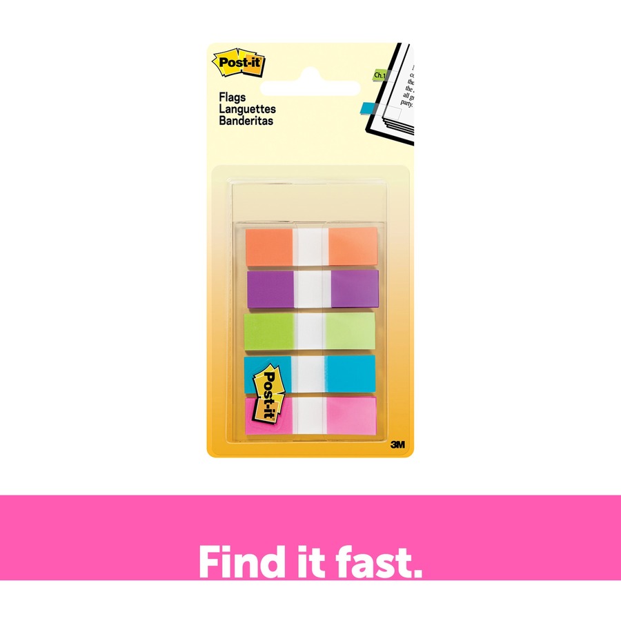 Post-it® 1/2"W Flags in On-the-Go Dispenser - Bright Colors - 100 x Assorted - 0.50" x 1.75" - Assorted - Removable - Flags - MMM6835CB2