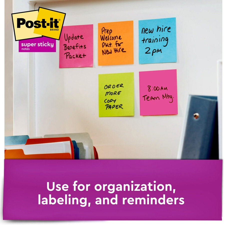 Post-it® Super Sticky Notes - Energy Boost Color Collection - 1680 x Multicolor - 3" x 3" - Square - 70 Sheets per Pad - Vital Orange, Tropical Pink, Sunnyside, Blue Paradise, Limeade - Paper - Self-adhesive, Recyclable - 24 / Pack