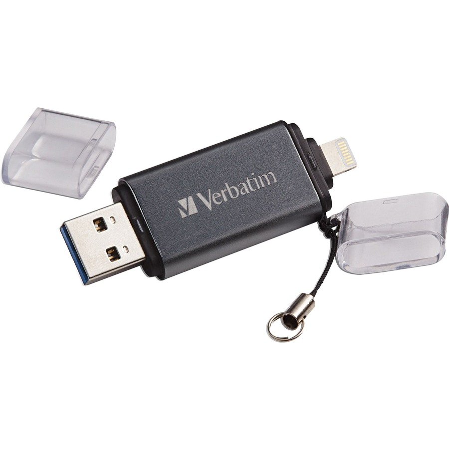 Verbatim 16GB Store 'n' Go Dual Flash Drive - 16 GB - USB 3.2 (Gen 1) Type A, Lightning - Graphite - Lifetime Warranty - 1 Each