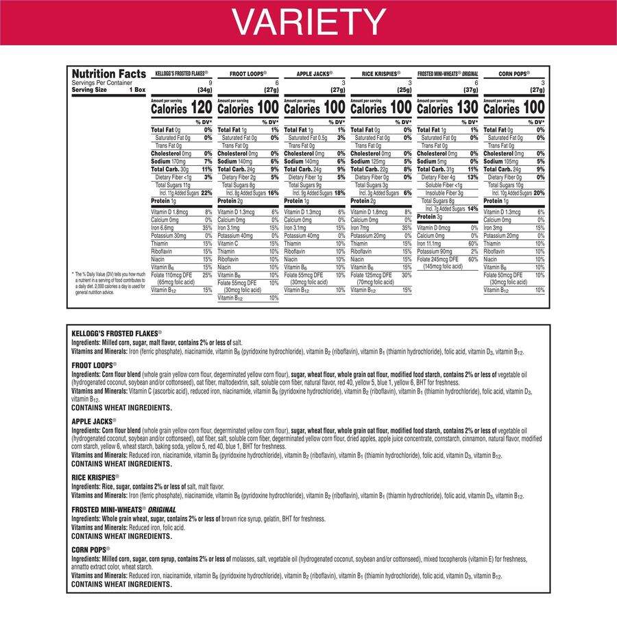 Kellogg's Breakfast Cereal Mini Boxes Assorted 2.39 oz Box 30/Carton 14746