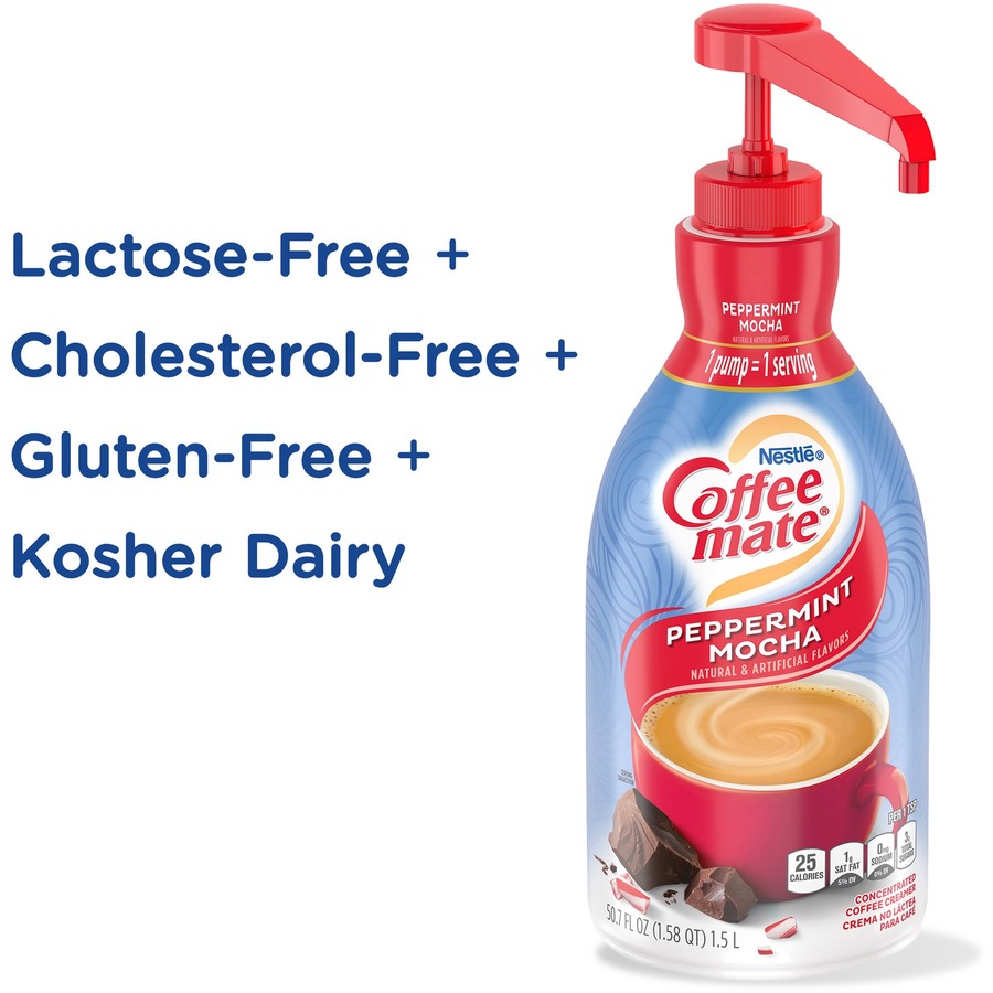 Coffee mate Peppermint Mocha Liquid Creamer Pump Bottle - Gluten-Free - Peppermint Mocha Flavor - 50.72 fl oz (1.50 L) - 1Each - 300 Serving