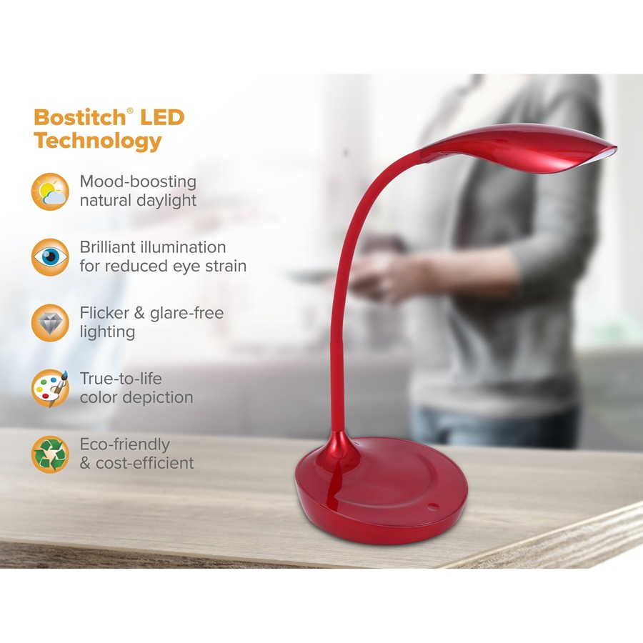 Vision 'Luna' LED Task Lamp - 17" (431.80 mm) Height - 4.50 W LED Bulb - 480 Lumens - Silicone - Desk Mountable - Red - for Desk, Table - Lamps - BOSVLED1502RD