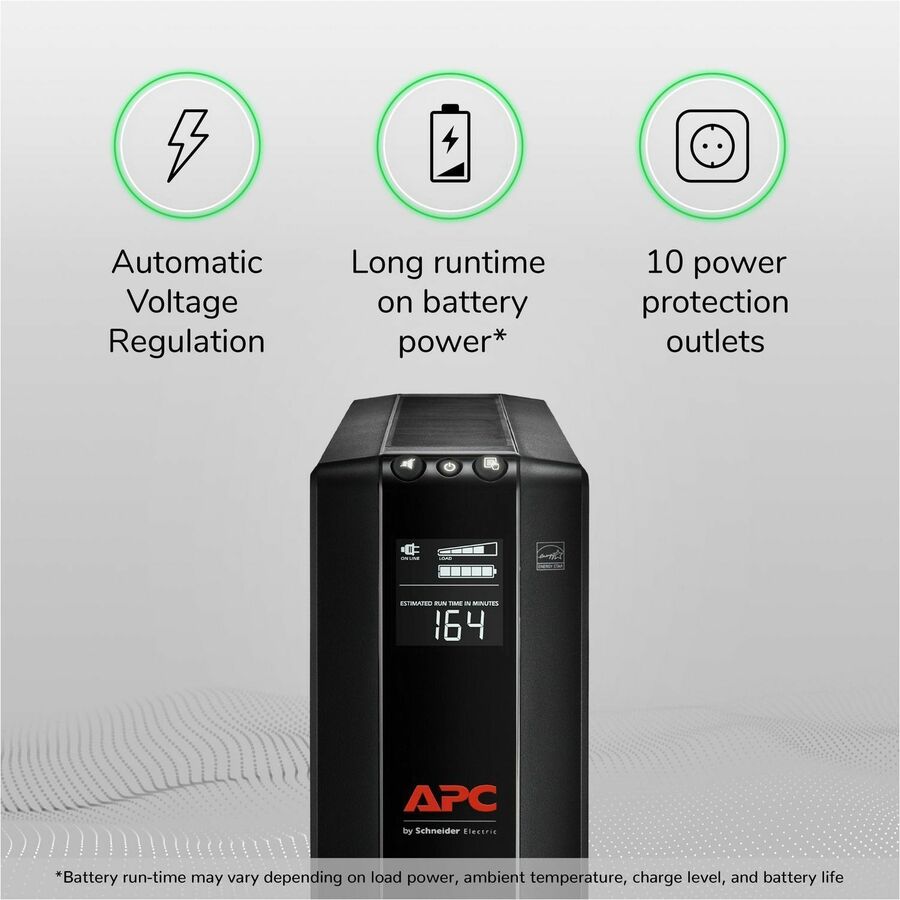 APC Back-UPS Pro, 1500VA, Tower, 120V, 10 NEMA 5-15R outlets, AVR, LCD