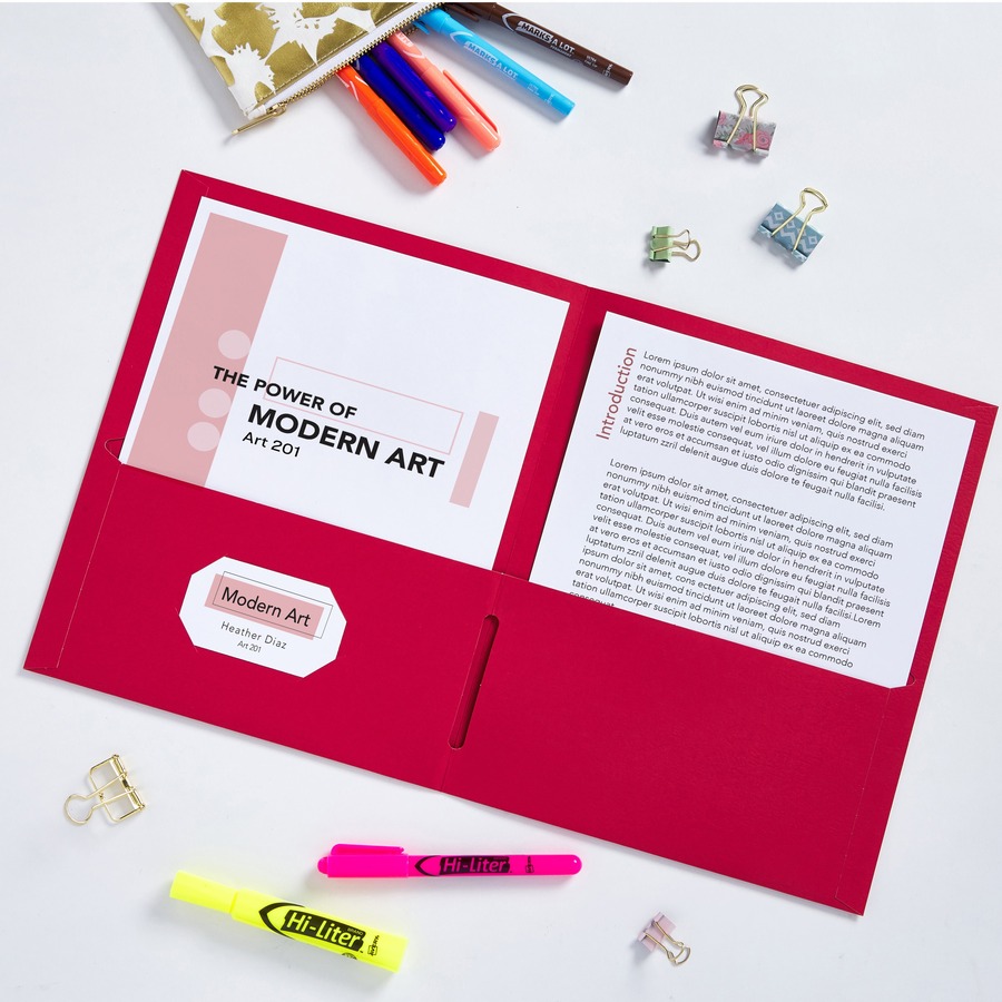 Avery® Letter Pocket Folder - 8 1/2" x 11" - 40 Sheet Capacity - 2 Internal Pocket(s) - Embossed Paper - Red - 125 / Carton