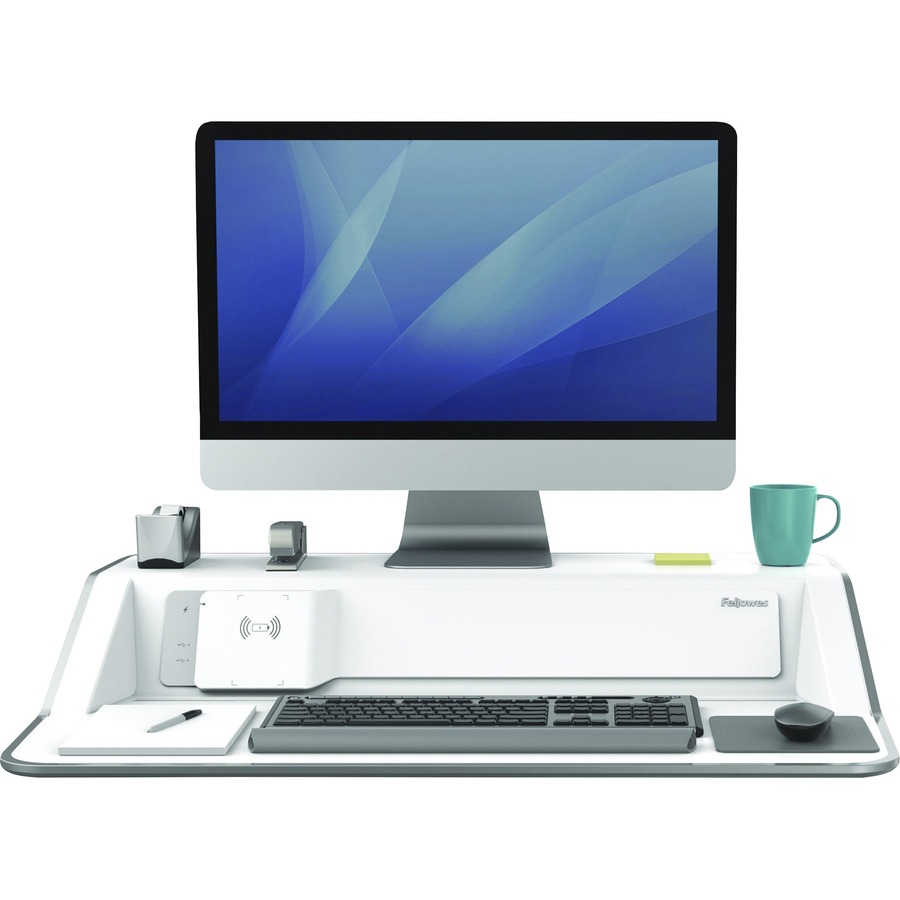 Fellowes Lotus DX Sit-Stand Workstation - 15.88 kg Load Capacity - 5.50" (139.70 mm) Height x 32.75" (831.85 mm) Width x 24.25" (615.95 mm) Depth - White - Workstations/Computer Desks - FEL8080201