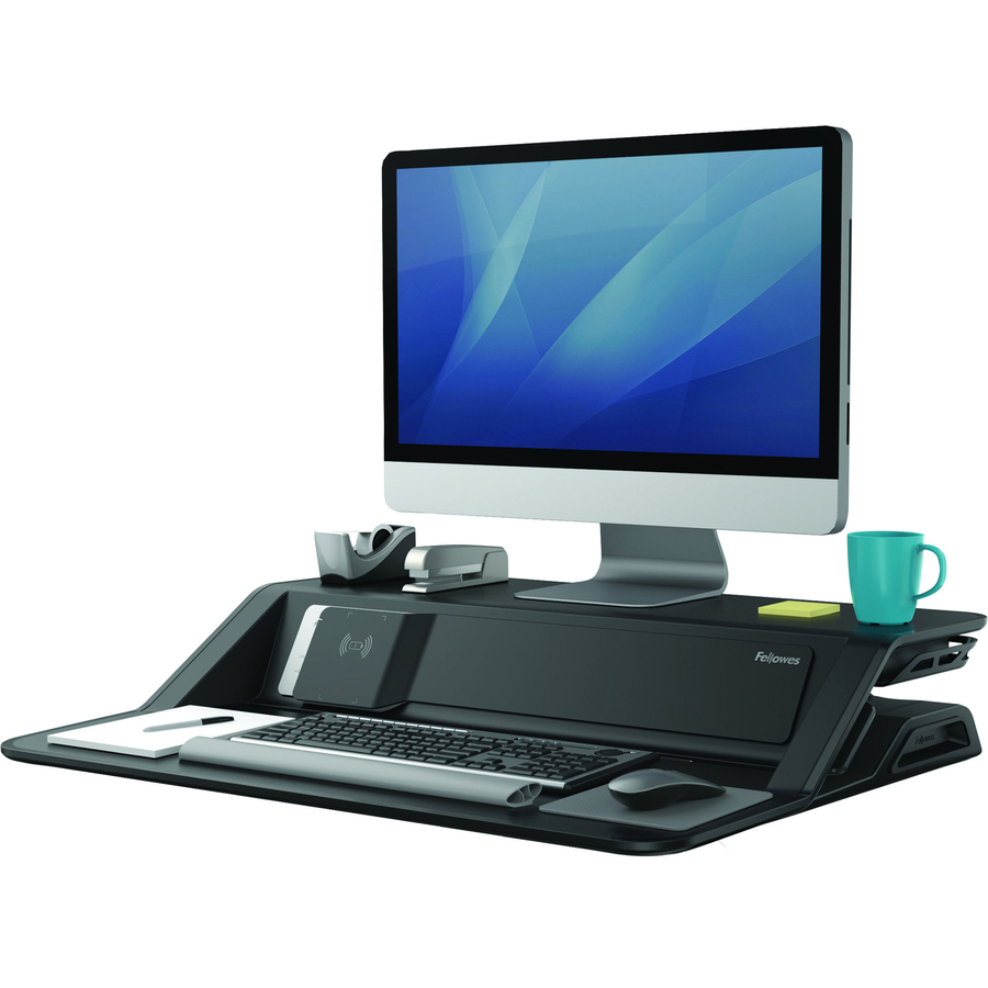 Fellowes Lotus™ DX Sit-Stand Workstation - Black - 35 lb Load Capacity - 5.5" Height x 32.8" Width x 24.3" Depth - Black - Antimicrobial