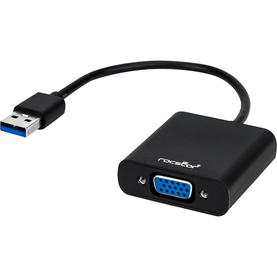 Rocstor Premium USB to VGA Adapter - USB 3.0 to VGA External USB Video Graphics Adapter for PC - Resolutions up to 1920x1200 1080p- 1x USB 3.0 Type A Male, 1 x VGA Female - 6" - Black - Compatible with PC USB GRAPHICS CARD ADAPTER