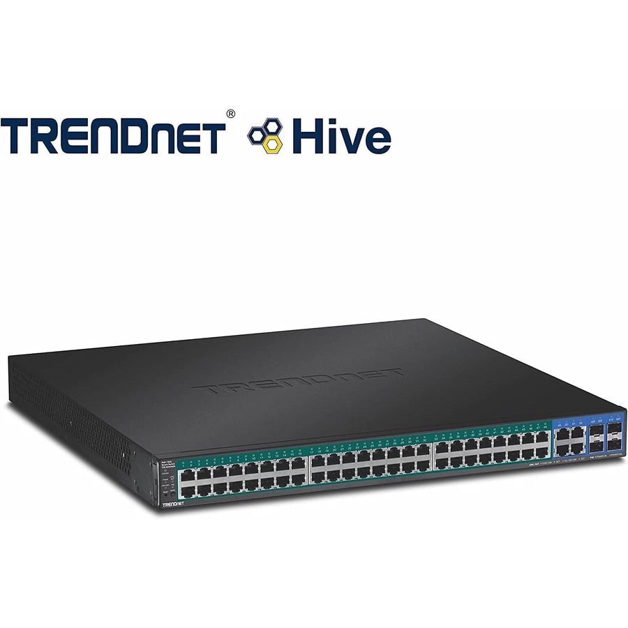 TRENDnet 52-Port Gigabit Web Smart PoE+ Switch, 48 Gigabit PoE+ Ports, 4 Shared Gigabit Ports (RJ-45 Or SFP), 370W PoE Power Budget, 104Gbps Switching Capacity, Lifetime Protection, Black, TPE-5240WS