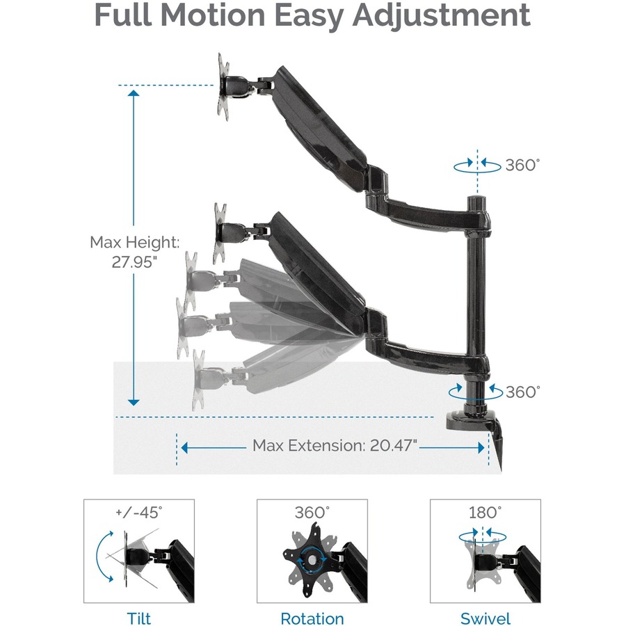 Fellowes Platinum Series Dual Stacking Monitor Arm - 2 Display(s) Supported27" Screen Support - 19.96 kg Load Capacity - 1 Each - Monitor Arms - FEL8043401