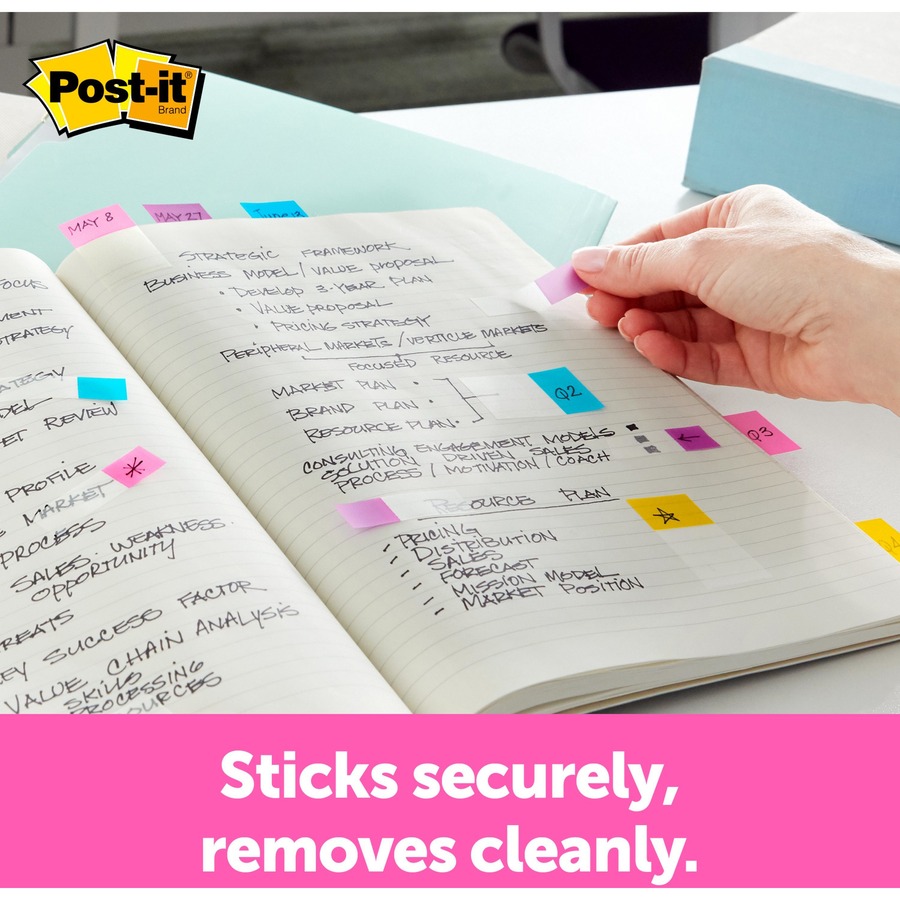 Post-it® 1/2"W Flags in On-the-Go Dispenser - 0.50" x 1.75" - Assorted - Self-stick - Flags - MMM6837CF