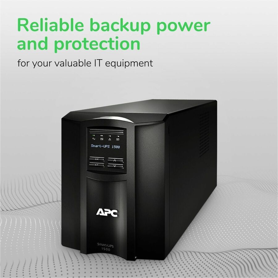APC Smart-UPS, Line Interactive, 1500VA, Tower, 120V, 8x NEMA 5-15R outlets, SmartConnect Port+SmartSlot, AVR, LCD
