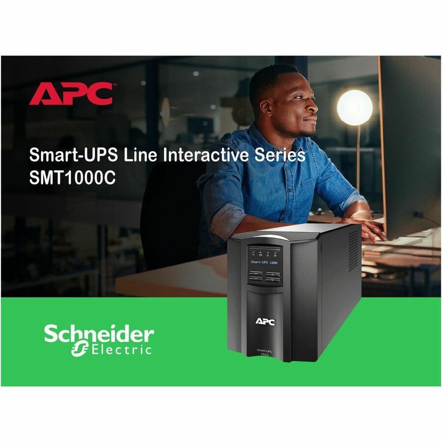 APC Smart-UPS, Line Interactive, 1000VA, Tower, 120V, 8x NEMA 5-15R outlets, SmartConnect Port+SmartSlot, AVR, LCD