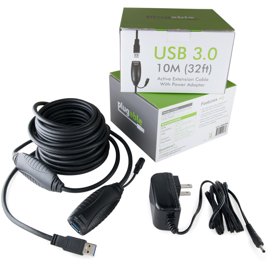 Plugable 10 Meter (32 Foot) USB 3.0 Active Extension Cable