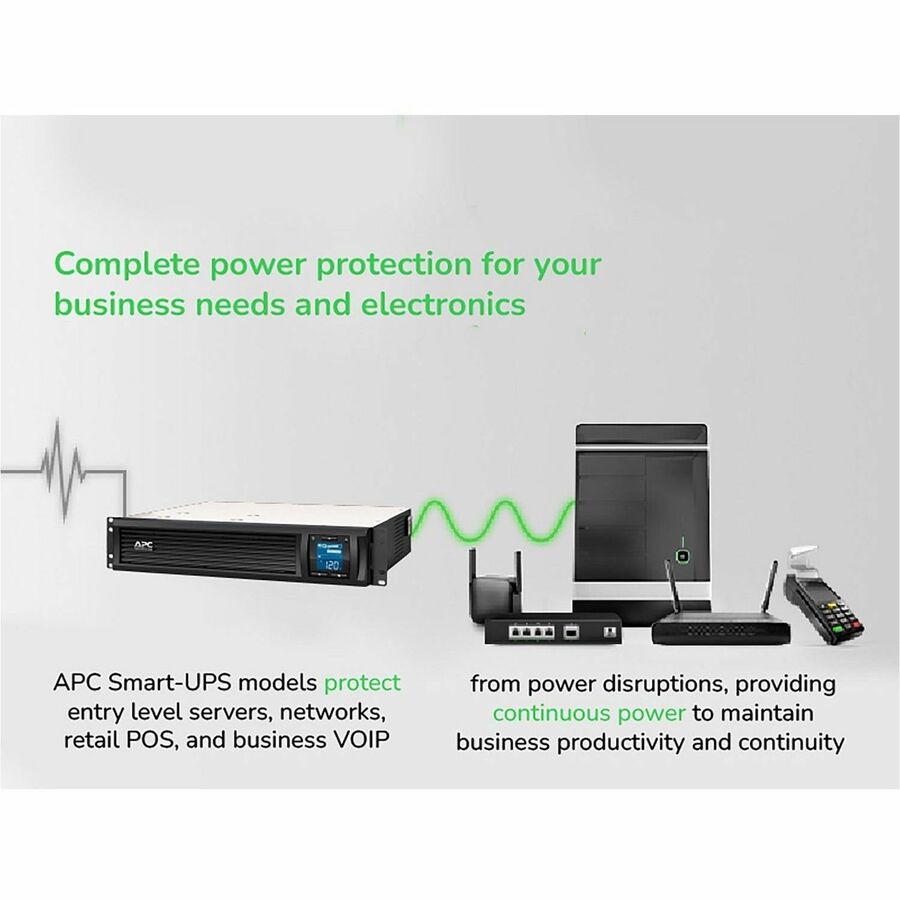 APC Smart-UPS C, Line Interactive, 1440VA, Tower, 120V, 8x NEMA 5-15R outlets, SmartConnect port, USB and Serial communication, AVR, Graphic LCD