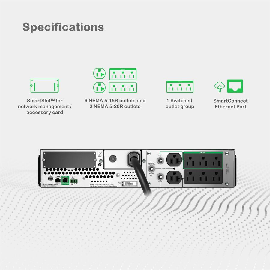 APC Smart-UPS, Line Interactive, 2200VA, Rackmount 2U, 120V, 6x NEMA 5-15R+2x NEMA 5-20R outlets, SmartConnect Port+SmartSlot, AVR, LCD