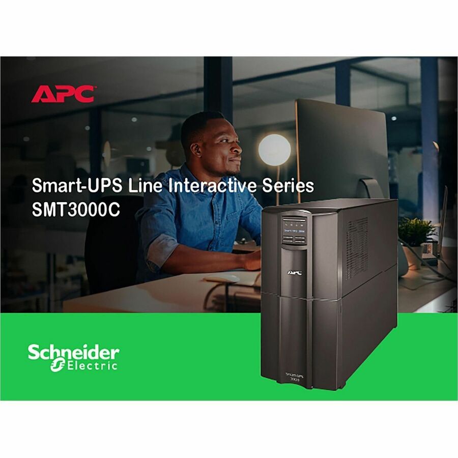 APC Smart-UPS, Line Interactive, 3kVA, Tower, 120V, 8 NEMA 5-15R+2 NEMA 5-20R outlets, SmartConnect Port+SmartSlot, AVR, LCD