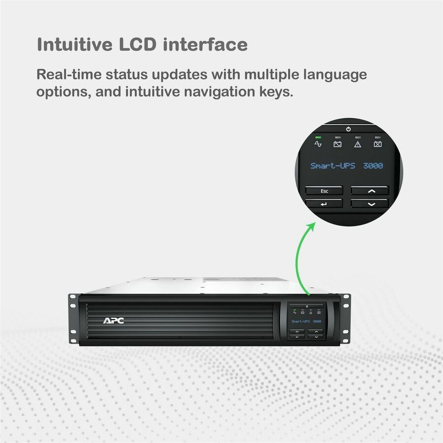 APC Smart-UPS, Line Interactive, 3kVA, Rackmount 2U, 120V, 6x NEMA 5-15R+2x NEMA 5-20R outlets, SmartConnect Port+SmartSlot, AVR, LCD
