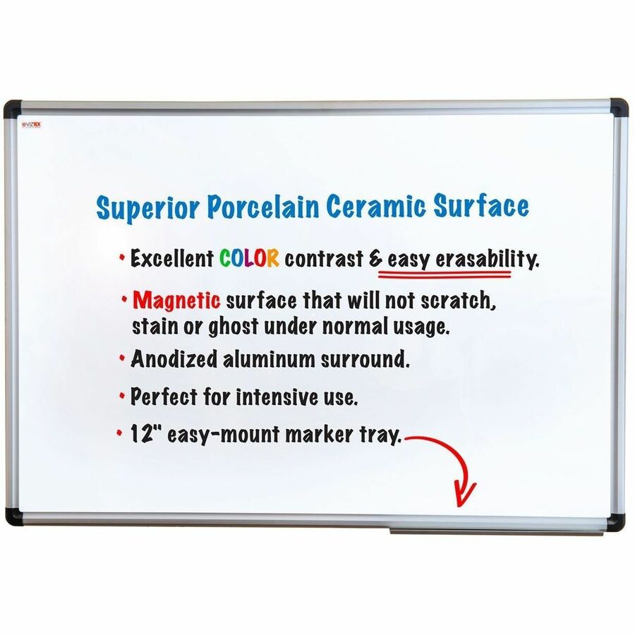 Floortex Viztex Porcelain Mag Dry-Erase Boards - 48" (4 ft) Width x 36" (3 ft) Height - White Ceramic Surface - Aluminum Frame - Rectangle - Horizontal/Vertical - 1 Each - Dry-Erase Boards - FLRFCVPM4836A