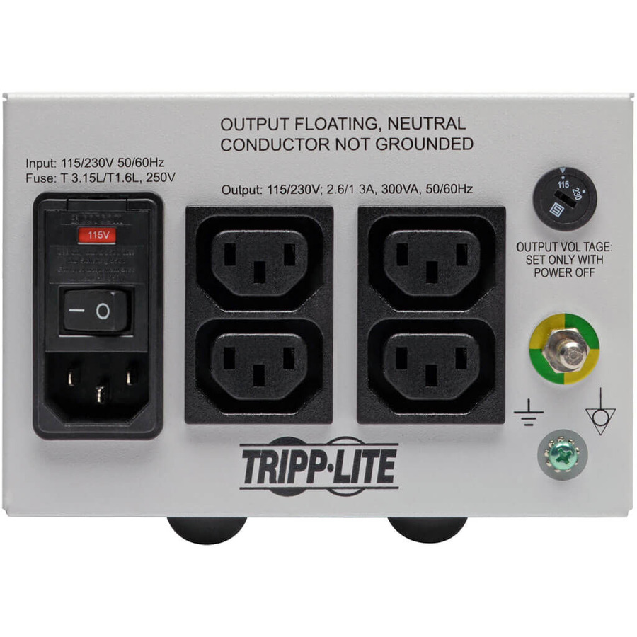 Eaton Tripp Lite Series Isolator Series Dual-Voltage 115/230V 300W 60601-1 Medical-Grade Isolation Transformer, C14 Inlet, 4 C13 Outlets
