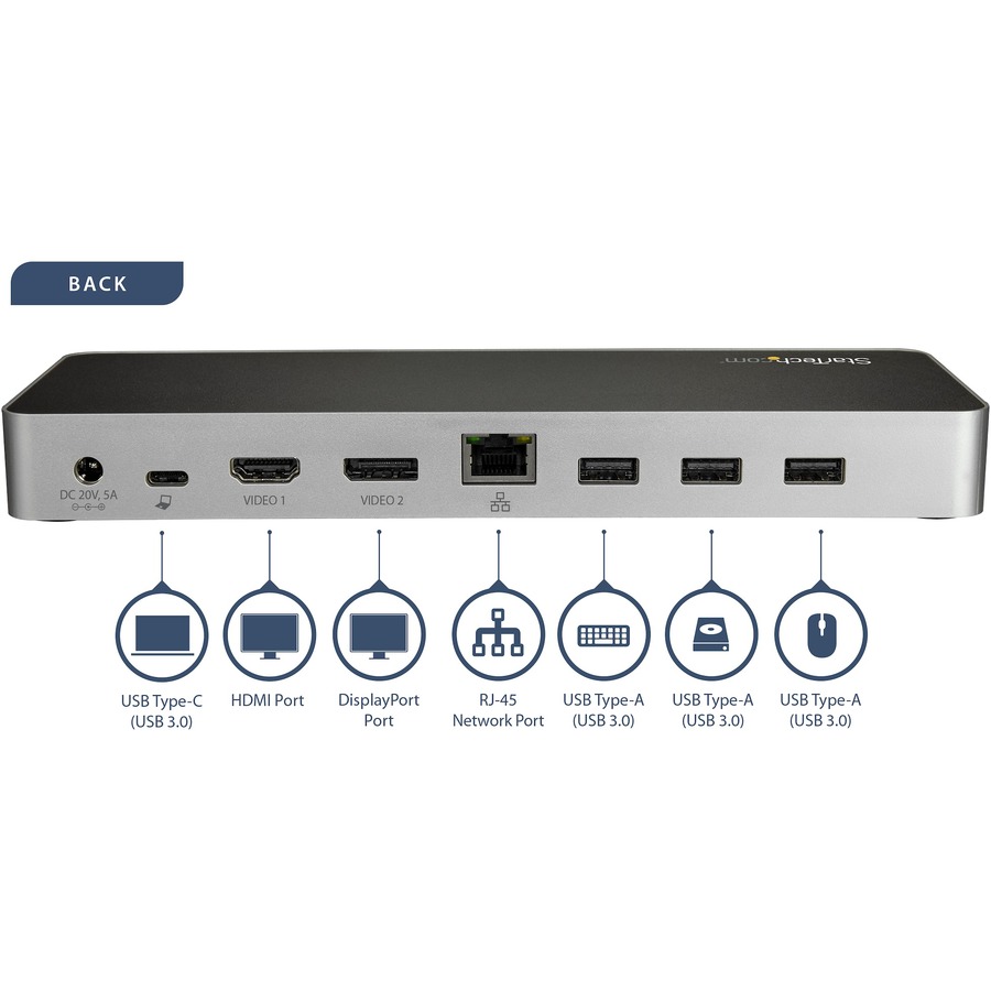 StarTech USB C Dock - 4K Dual Monitor HDMI & DisplayPort USB Type-C Docking Station - 60W Power Delivery, SD, 4-port USB 3.0 Hub, GbE