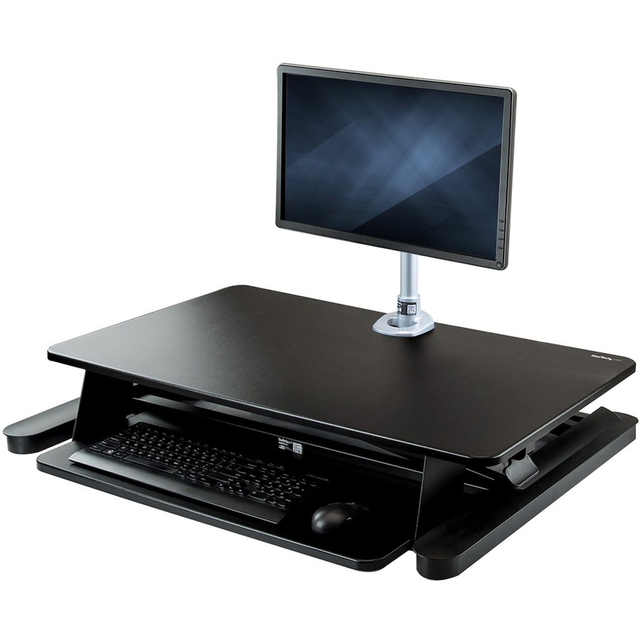 StarTech.com Sit-Stand Desk Converter with Monitor Arm - 35" Wide - Height Adjustable Standing Desk Solution - Arm for up to 30" Monitor - Transform your desk into a sit-stand workstation, with easy height adjustment and a single monitor mount (for up to 