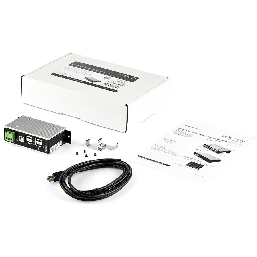 StarTech 4-Port USB 2.0 Hub, Metal Industrial USB Hub, USB-A to 4 USB-A, Mountable, ESD/Surge Protection, Extended Operating Temp, TAA