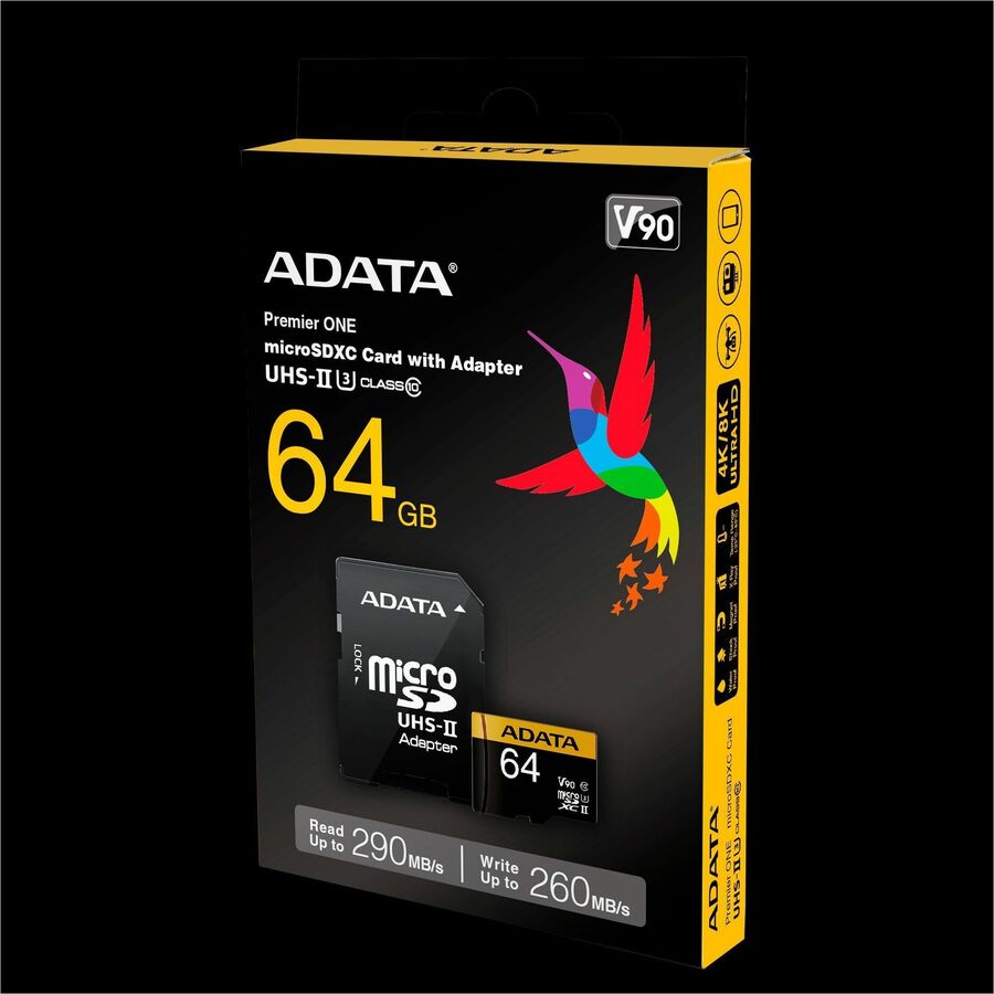 Adata Premier ONE 64 GB Class 10/UHS-II (U3) V90 microSDXC - 290 MB/s Read - 260 MB/s Write