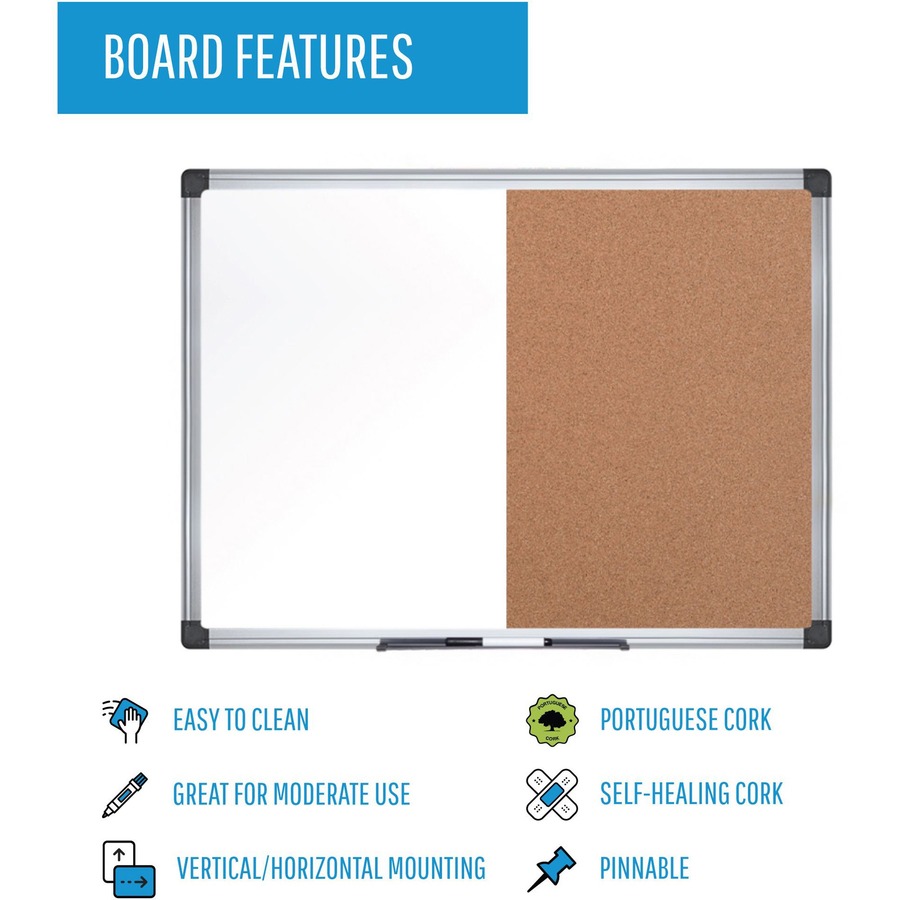 MasterVision Dry-erase Combo Board - 0.50" Height x 48" Width x 72" Depth - Natural Cork, Melamine Surface - Self-healing, Resilient, Easy to Clean, Dry Erase Surface, Durable - Silver Aluminum Frame - 1 Each - TAA Compliant