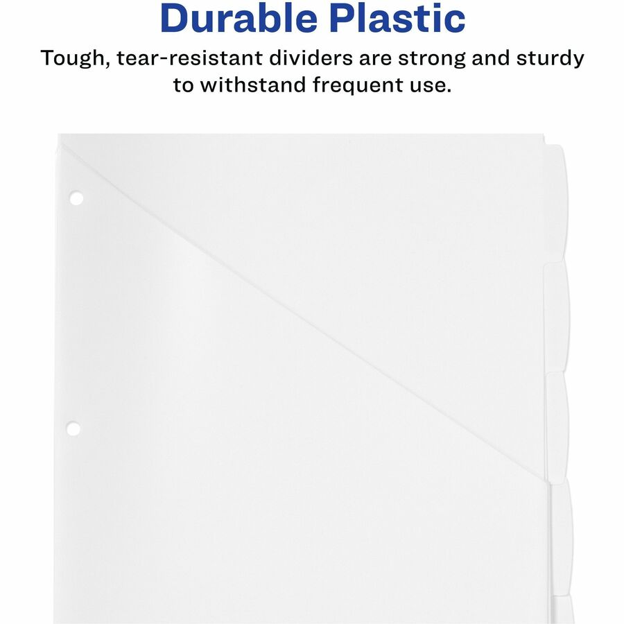 Avery® Write & Erase Pocket Plastic Dividers - 5 x Divider(s) - 5 Write-on Tab(s) - 5 - 5 Tab(s)/Set - 9.3" Divider Width x 11.13" Divider Length - 3 Hole Punched - White Plastic Divider - White Plastic Tab(s) - 2