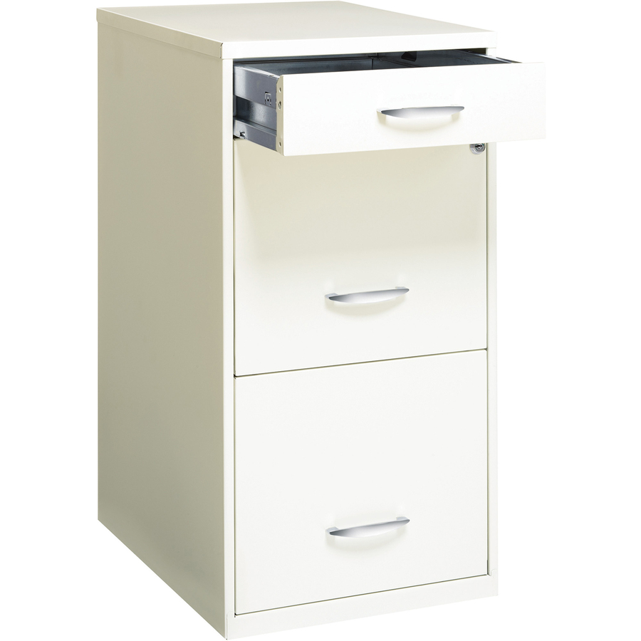 Lorell SOHO White 3-drawer File Cabinet - 14.3" x 18" x 27" - 3 x Drawer(s) for File, Accessories - Letter - Casters, Locking Drawer, Glide Suspension, Sturdy, Pull Handle - White - Steel - Mobile File Carts & Cabinets - LLR19157