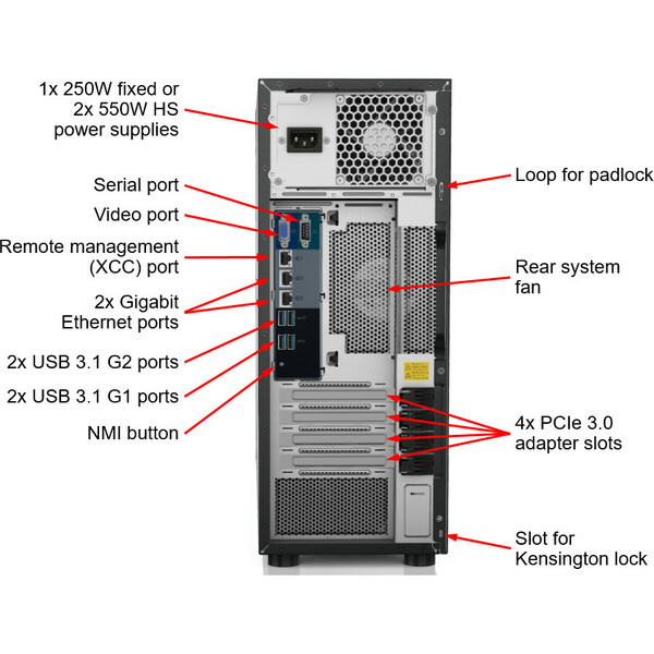 Lenovo ThinkSystem ST250 Intel Xeon E-2146G Tower Server - 8x 2.5" (7Y46A020NA) - 1x Intel Xeon E-2146G 6-Core 3.50GHz, 8GB RAM