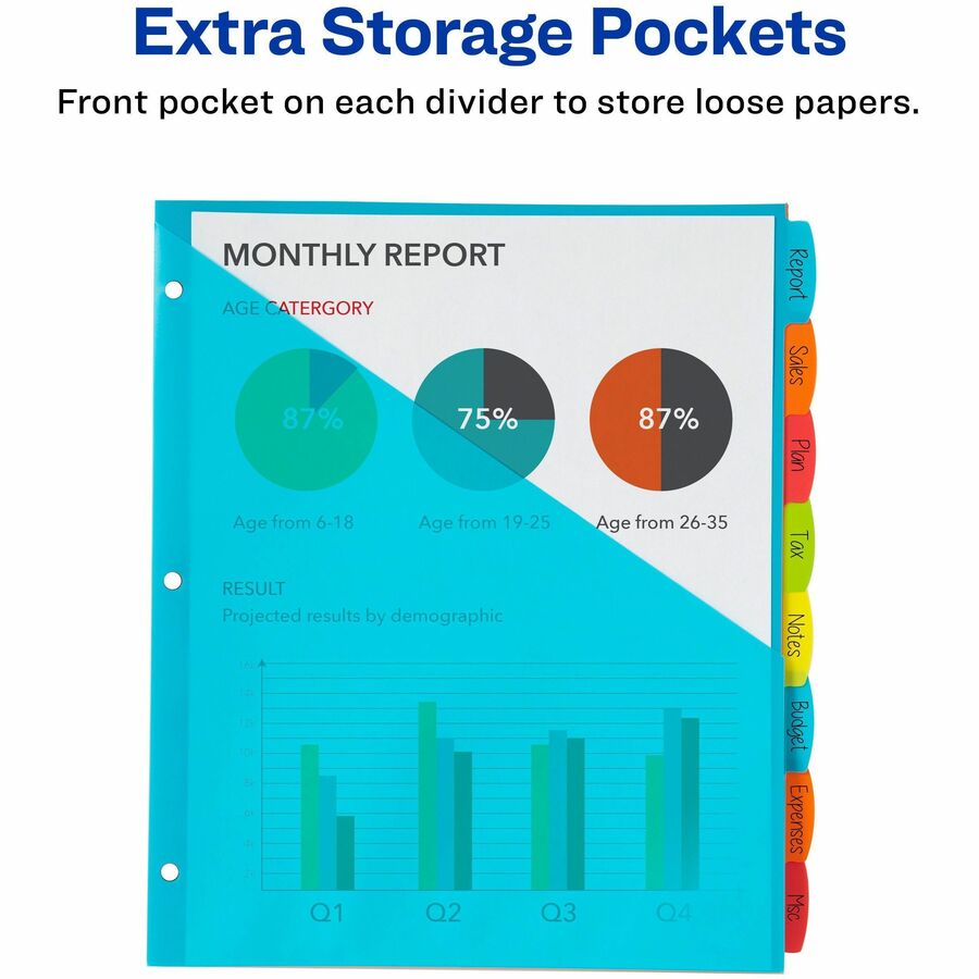 Picture of Avery&reg; Write & Erase 8-Tab Plastic Dividers, Pockets, Brights (16103)