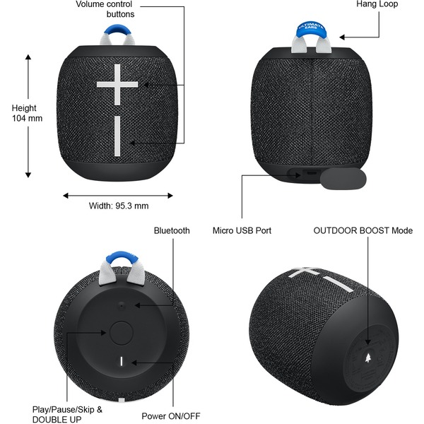 Ultimate Ears Wonderboom II, Ultraportable Bluetooth Speaker, Black