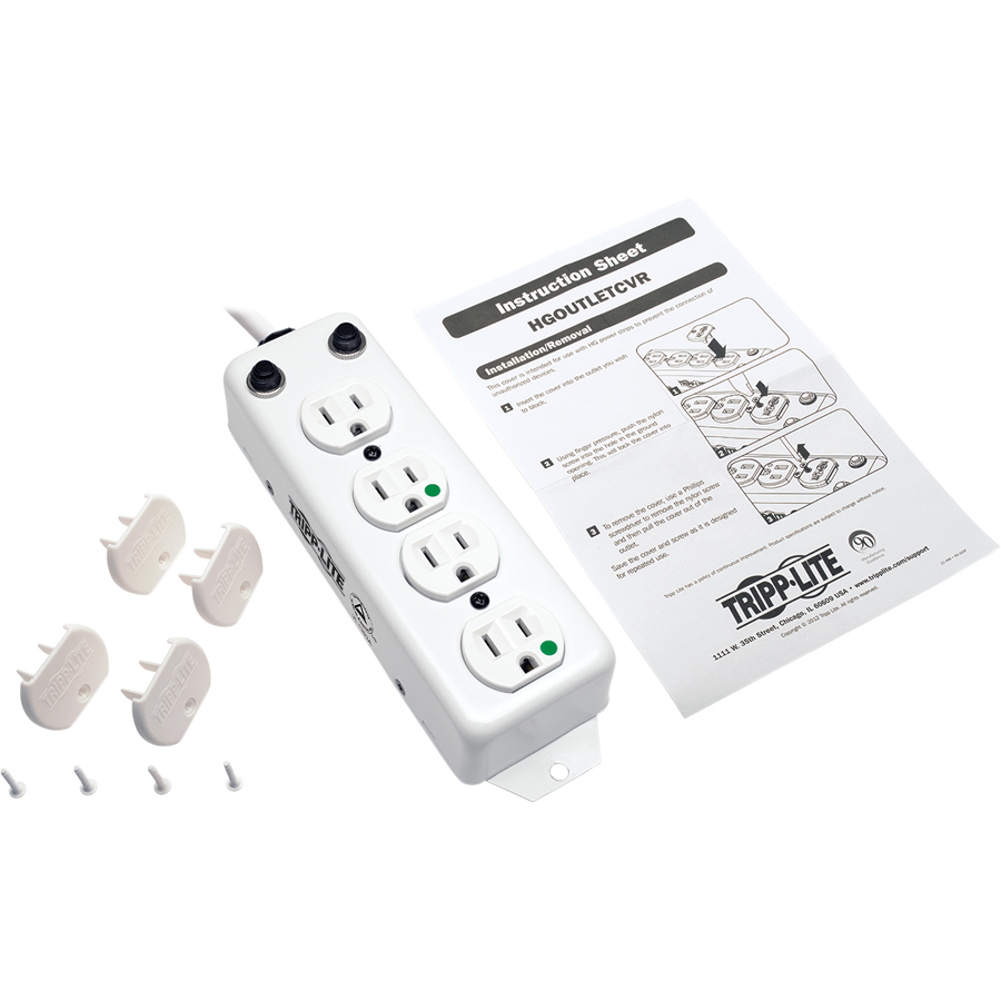 Eaton Tripp Lite Series Safe-IT UL 1363A Medical-Grade Power Strip for Patient-Care Vicinity, 4 Hospital-Grade Outlets, 15 ft. Right-Angle Cord